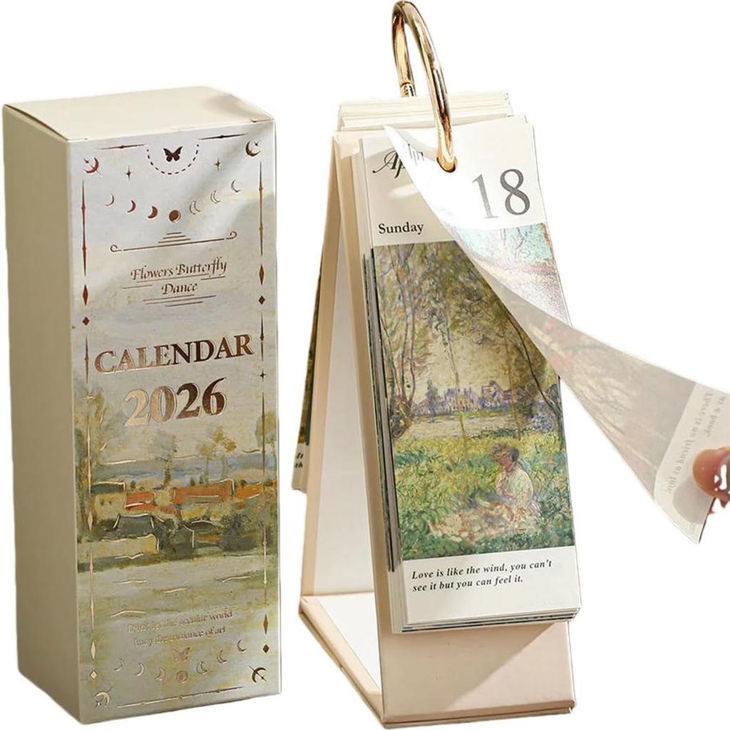 Настольный календарь-стенд с золотым кольцевым переплетом, календарь-планировщик с вдохновляющими цитатами в стиле масляной живописи