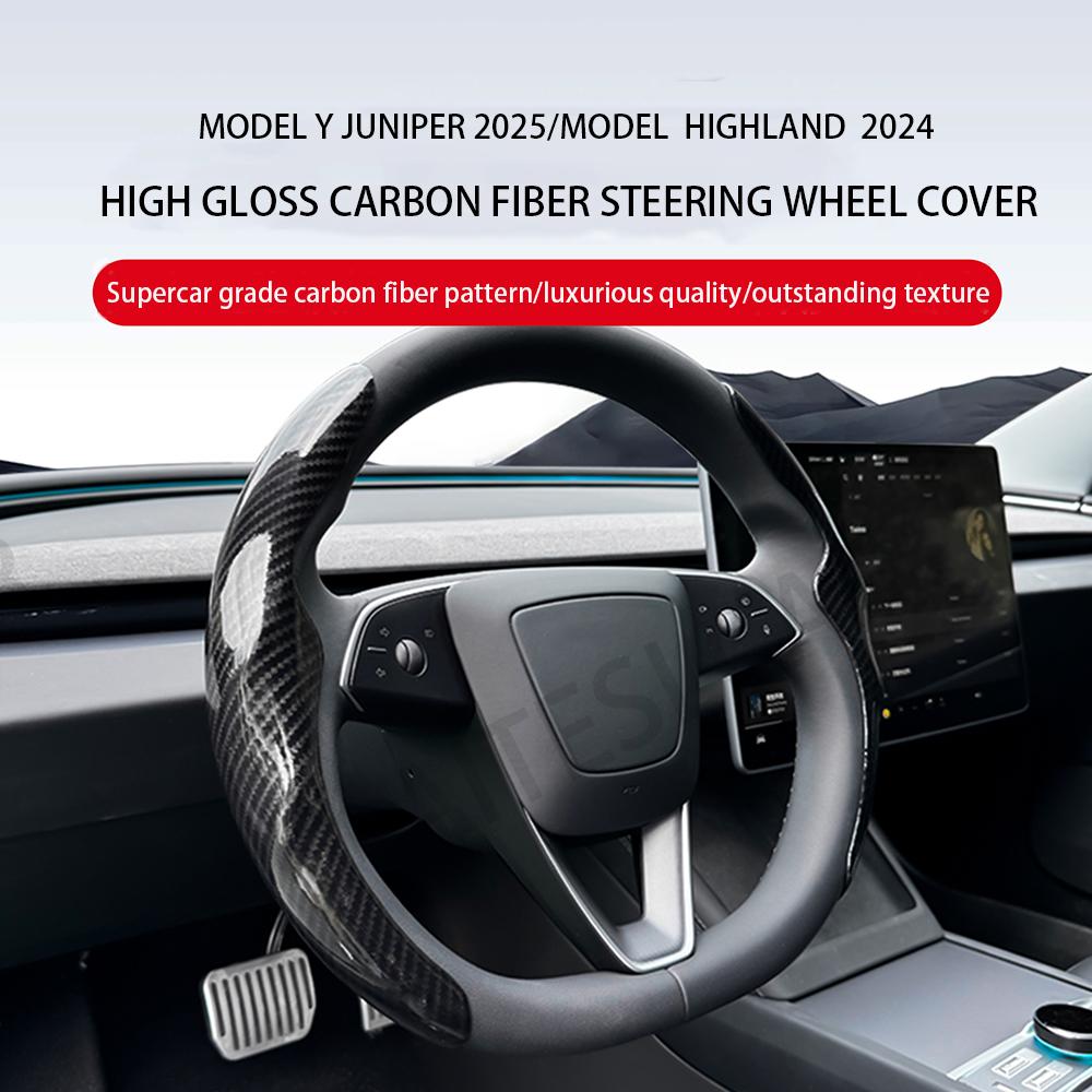 Для Tesla Model 3/Y Highland Juniper Чехол на руль Углеродное волокно Кожа Анти-мех Спортивный руль Автоаксессуары