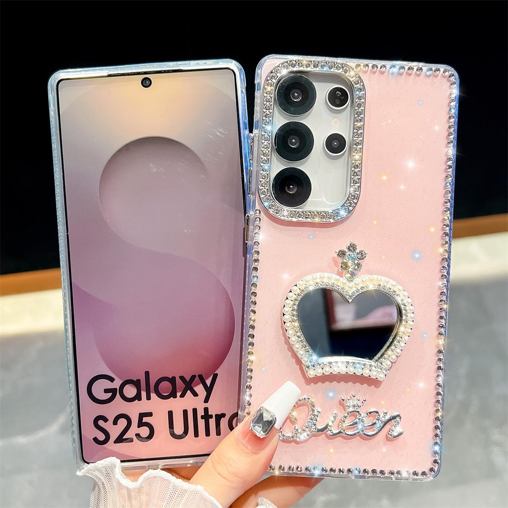 Handmade Sparkly Diamond Crown Mirror IMD Phone Case, Compatible with Samsung S23 Ultra/S24/S25 & A07/A15/A16/A17/A26/A35/A36/A55/A56