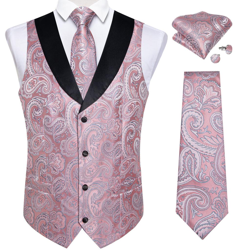 Mens Silk Slim Waistcoat Dark Purple Paisley Wedding Suit Vest Tie Cufflinks Set