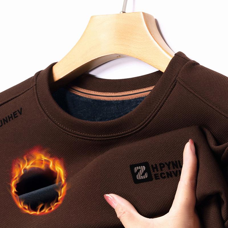 Winter New Round Neck Long Sleeve T-shirt Korean Version of The Trend Fashion Middle-aged Plus Velvet Casual Base Coat