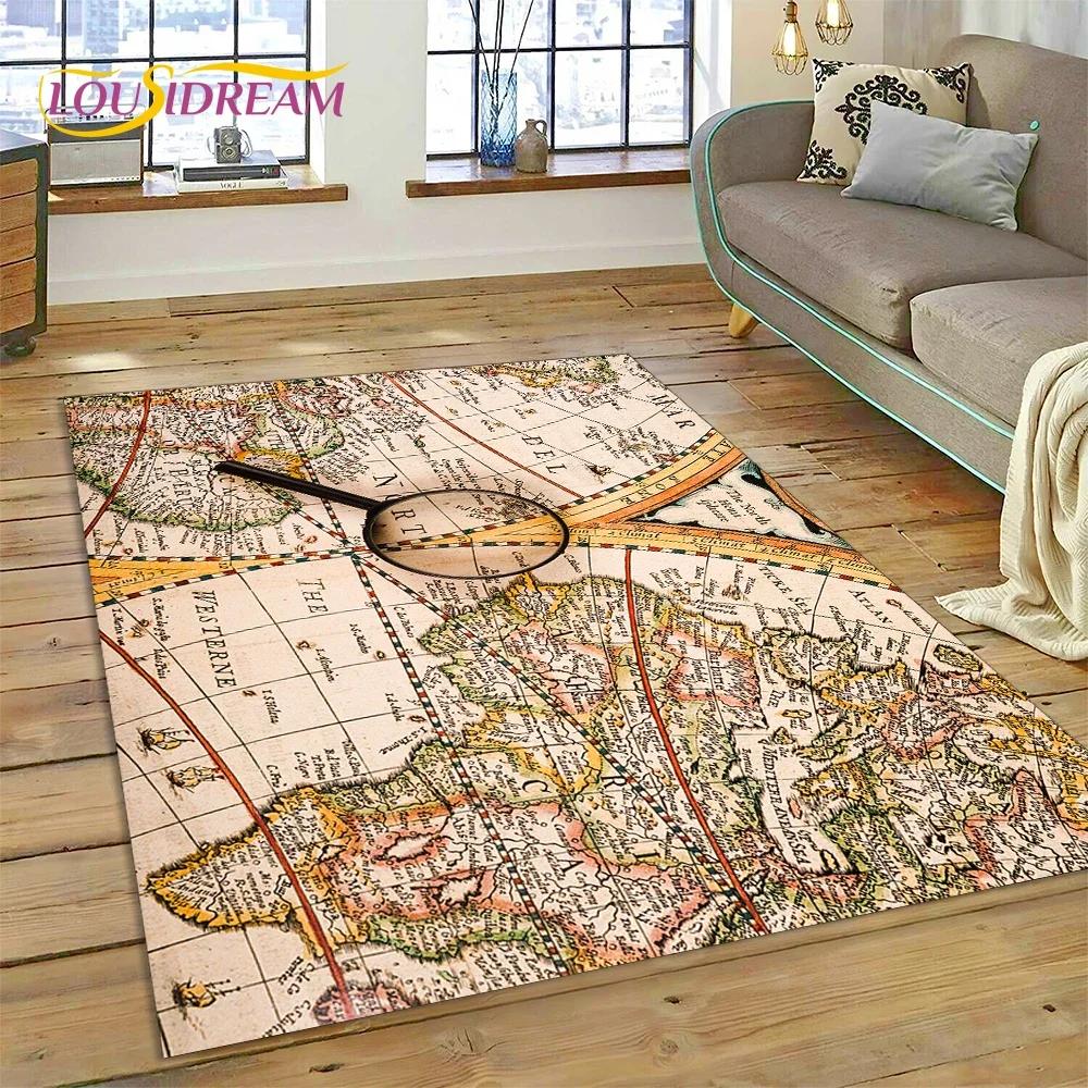 3D Древняя морская карта мира, компас, ковер, коврик для спальни, гостиной, дивана, украшение, детский игровой большой декоративный напольный коврик