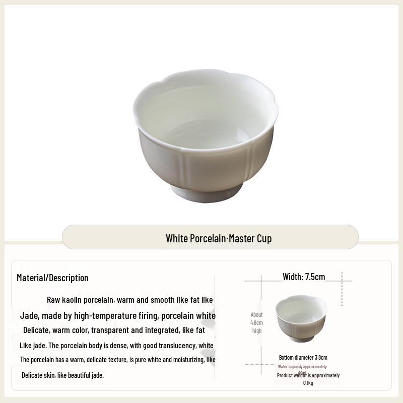 Набор фарфоровых чайных чашек Yingqing White Porcelain с подставками и подарочной коробкой - Чашка в стиле Гунфу/Пуэр