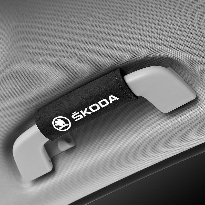 dclaq2 1Pcs Car Roof Pull Cover Handle Gloves For Skoda Fabia Octavia A7 RS Superb Rapid Yeti Karoq Kodiaq Kamiq Interior Accessories