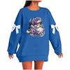 Ladies' Christmas Printed Bow Round Neck Long Sleeved Loose Pullover Sweater Sweatshirt Top