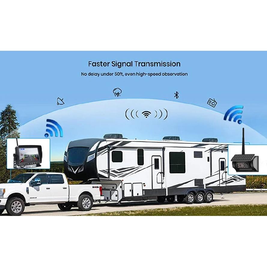 QXNY Wireless Solar Powered Energy Magnet Backup Camera with AHD 7" Rear View DVR Recording Monitor for Camper/Truck/Trailer