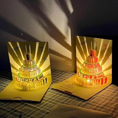 3D музыкальная открытка на день рождения с тортом, светодиодные всплывающие поздравительные открытки с конвертом на все случаи жизни для девочек, детей, жен, открытки