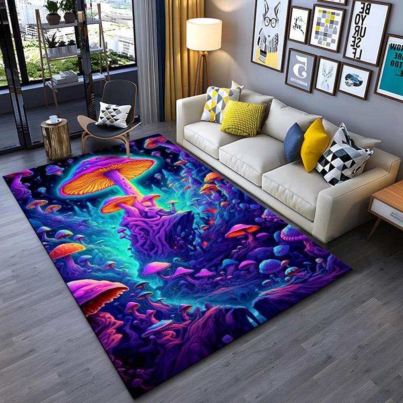 Psychedelic Mushrooms Carpet for Living Room Game Rugs Soft Floor Cartoon Rugs Bathroom Rug Mat Yoga Mat Home Decor Area Rug