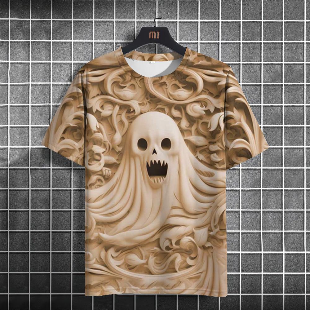 Halloween Pumpkin Head Scarecrow Emboss Print T-shirts Designer O-neck Short Sleeves Women's T Shirt Fashion Women Clothing Tops
