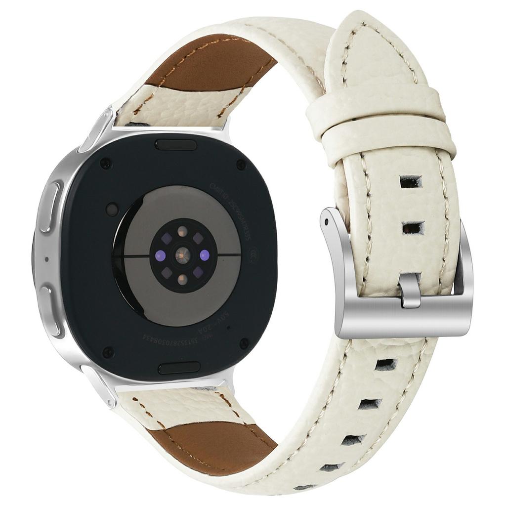 Litchi Texture Genuine Cow Leather Strap for Samsung Galaxy Watch8 Classic 46mm/Watch8 44mm/40mm Pointed-End Watch Band with Silver Buckle