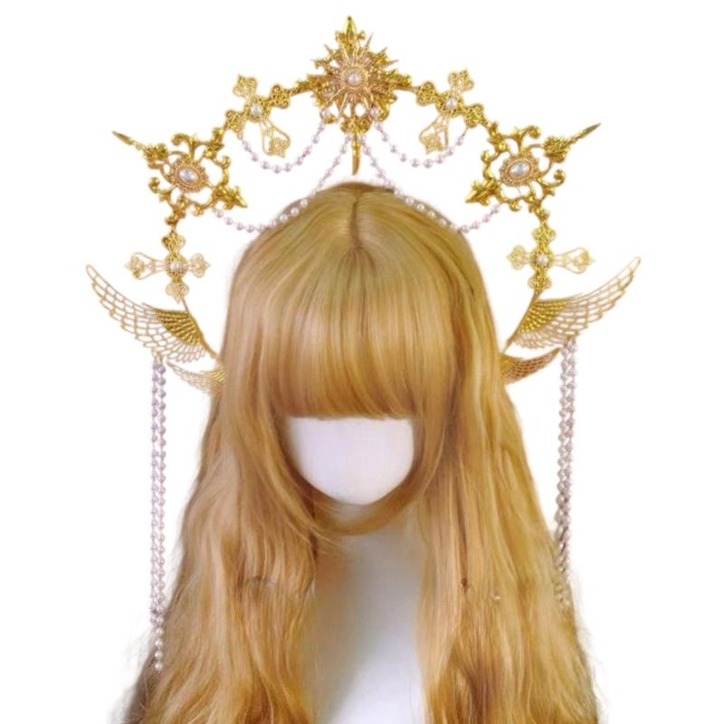 Ангельские нимбы Короны Марии Богини Повязка Золотые диадемы Короны Лолиты Свадебные Косплей Хэллоуин Головной убор