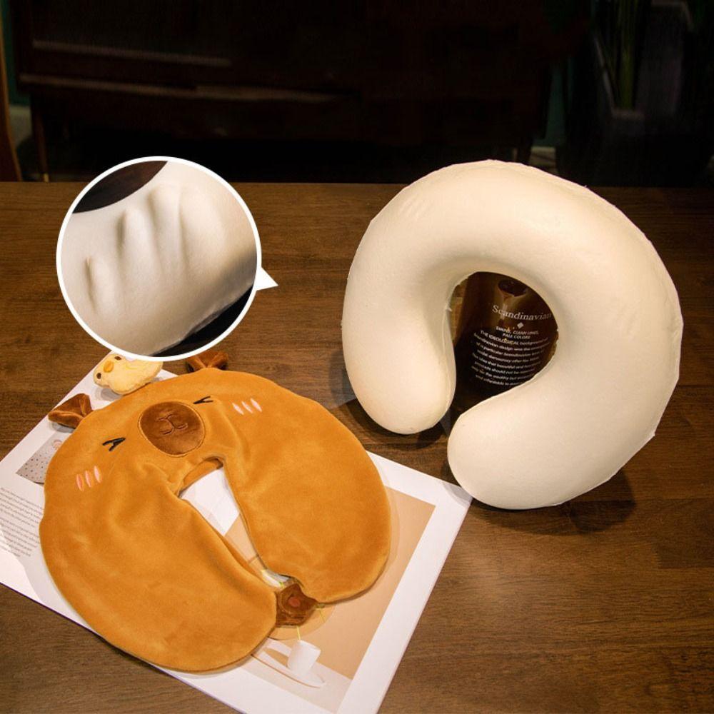 Подушка для шеи в виде мультяшной капибары, мягкая подушка для самолета с эффектом памяти, симпатичная подушка для головы и шеи