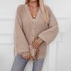 Autumn and Winter Women's V-neck Sweater Solid Color Single-breasted Lantern Sleeve Cardigan Sweater for Women