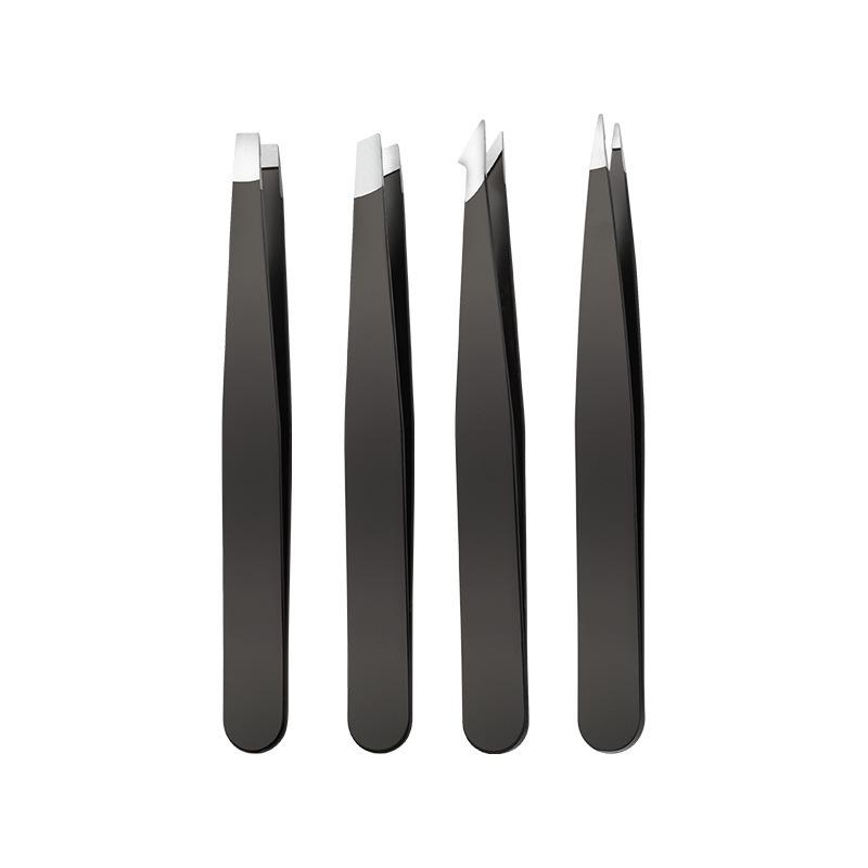 Набор пинцетов для бровей и бороды ZIKOKO из черной нержавеющей стали с инструментом для ресниц (4-х частей)