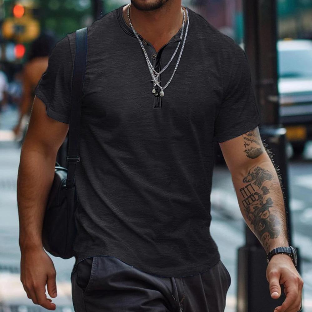 Мужская летняя хлопковая футболка с короткими рукавами, однотонная рубашка Henry, облегающие футболки для мужчин