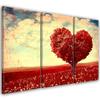 Three Piece Picture Canvas Print Red Heart Tree Landscape
