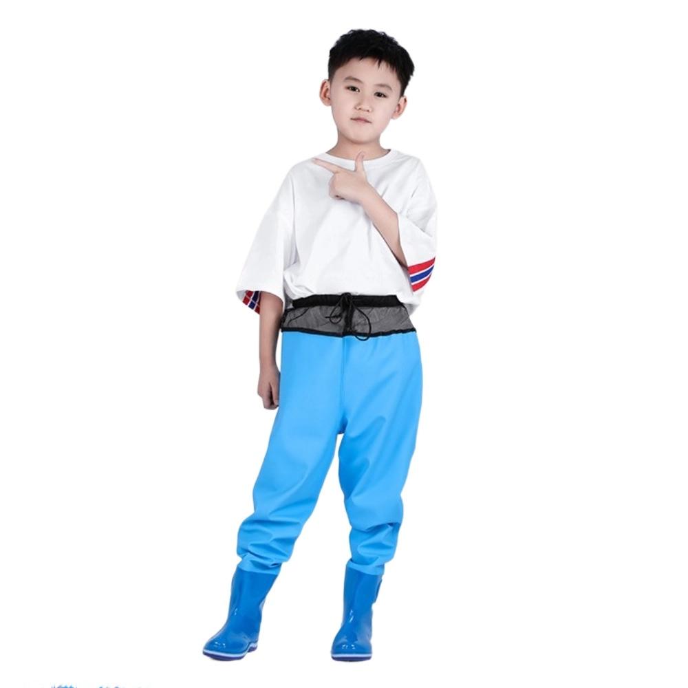PVC Children Rain Pants Boots Half-Body Pants with Rain Boots Children Raincoat Jumpsuit Fishing