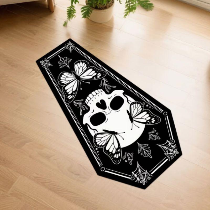 Gothic Coffin Area Rug Skull Butterfly Moon Non-Slip Floor Mat Spooky Halloween Alien Carpet Bedroom Home Decor