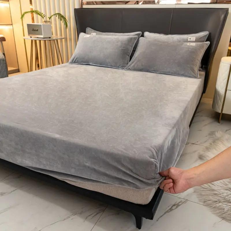 Winter Plush Elastic Fitted Sheet Double Bed Sheet Soft Warm Velvet Bedspread Mattress Cover Bed Linen Protector Twin Queen King