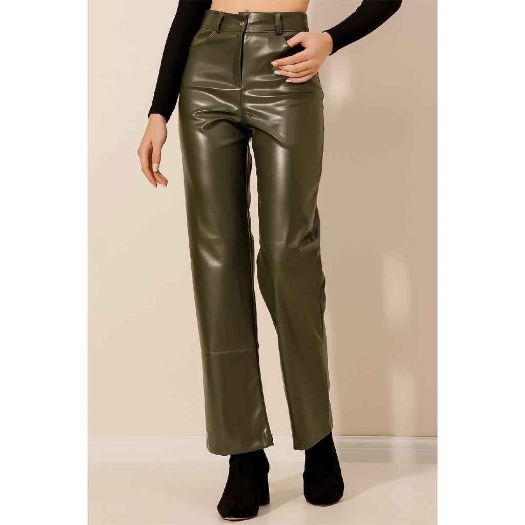 Women's High Waist Leather Trousers