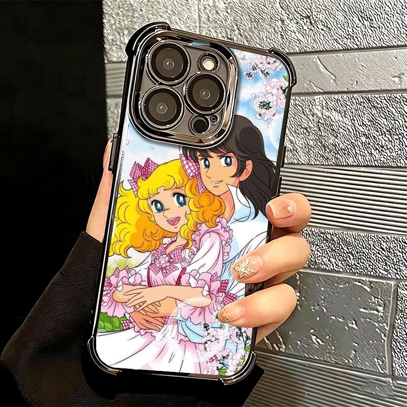 Candy 90s Cartoon Plating Phone Case For Iphone 16 17 Pro Max Air 16E 14 15 Plus 12 13 Mini Anti-Fall Airabag Cover