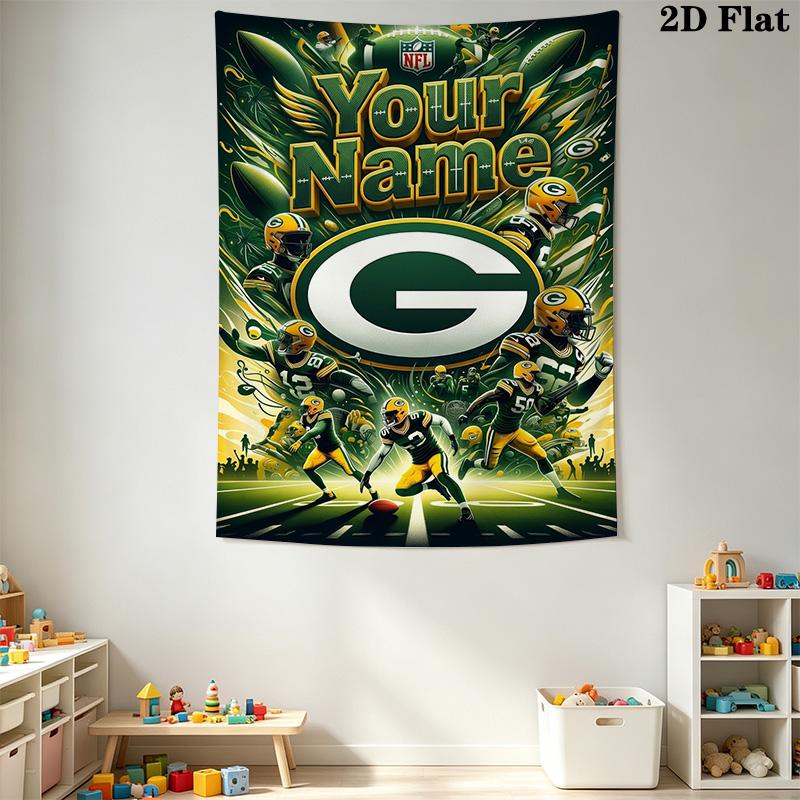 Name Custom Green Bay Packers Logo Wall Tapestry Aesthetic Wall Hanging Printed Fabric Blanket Decorative Tapestries for Bedroom Living Room Home Deco