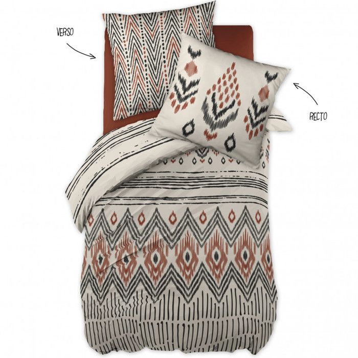 Parure de couette 140 x 200 "Minots" Réversible 100% Coton / 57 Fils/cm² - Ethnic