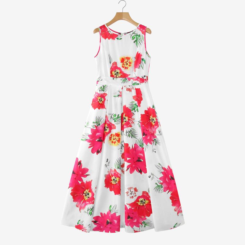 ZANZEA Женское повседневное платье без рукавов с круглым вырезом и цветочным принтом на талии
