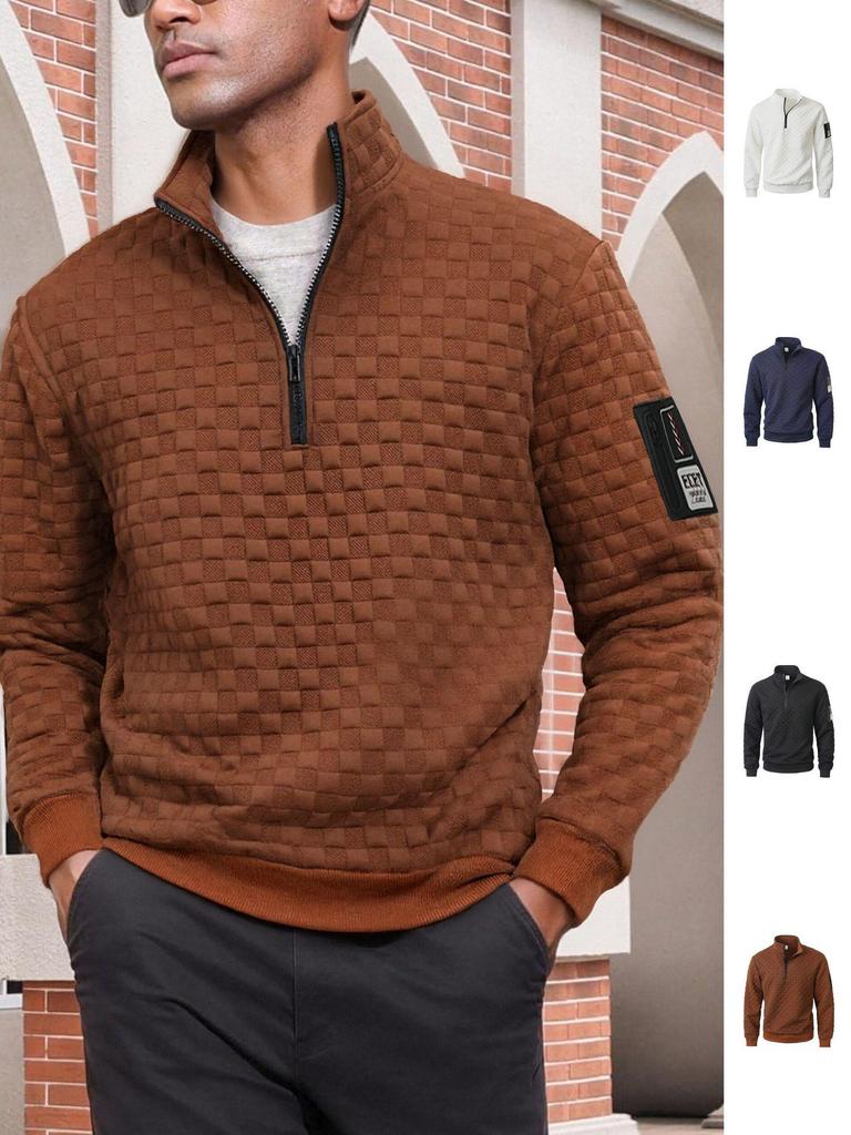 Мужская тактическая флисовая толстовка на молнии в клетку с воротником-стойкой