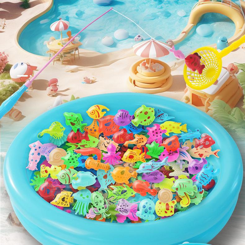 Магнитные игрушки для рыбалки в бассейне, 60 шт., игрушка для ванны с водяным столиком и удочкой, плавающая рыба, подарки для малышей от 3 лет и игрушки на открытом воздухе