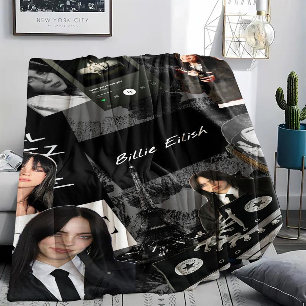 1PC Billie Eilish Patterned Flannel Blanket Suitable For All Seasons for Home Decor Warmth and Comfort Gifts Holiday Present
