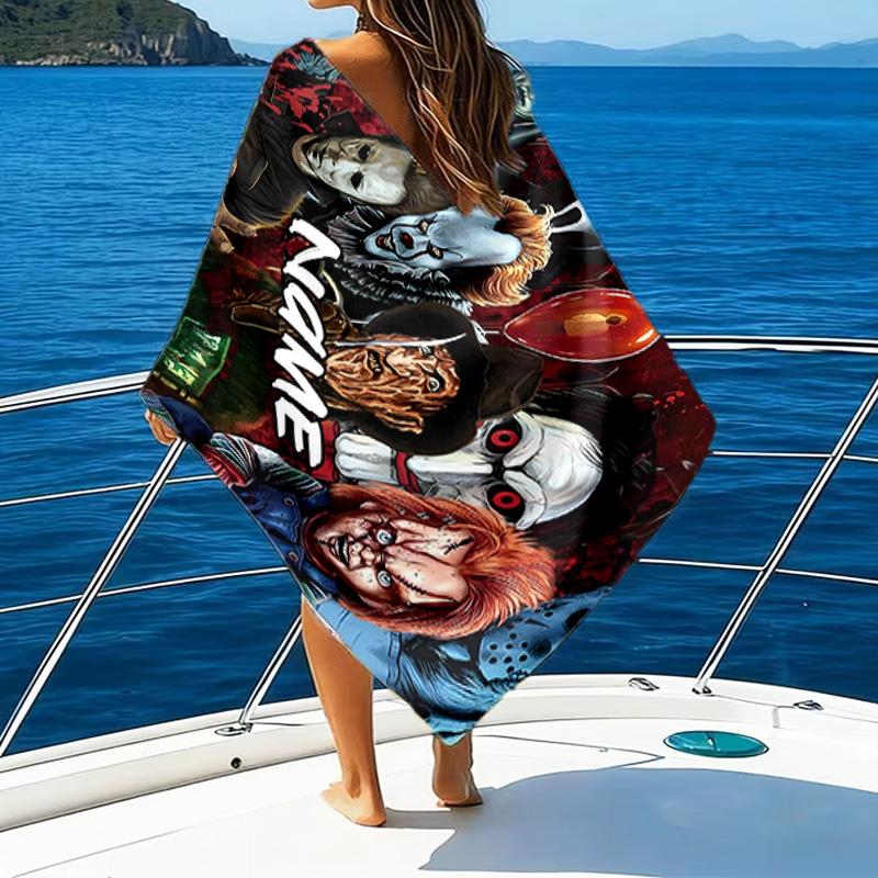 Custom Name orror characters Collage Microfiber Beach Towel Super Soft & Absorbent for Bath, Beach, Travel Bath Time Accessory, Fan gifts