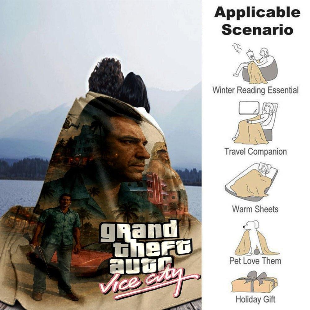 1 шт. Мягкое фланелевое одеяло Grand Theft Auto с дизайнерским принтом. Уютное одеяло для всех сезонов, идеально подходит для дивана, кровати, офиса