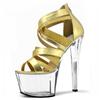 Сандалии золотые с молнией сзади на высоком каблуке женские нескользящие туфли на шпильке 17 см прозрачные хрустальные