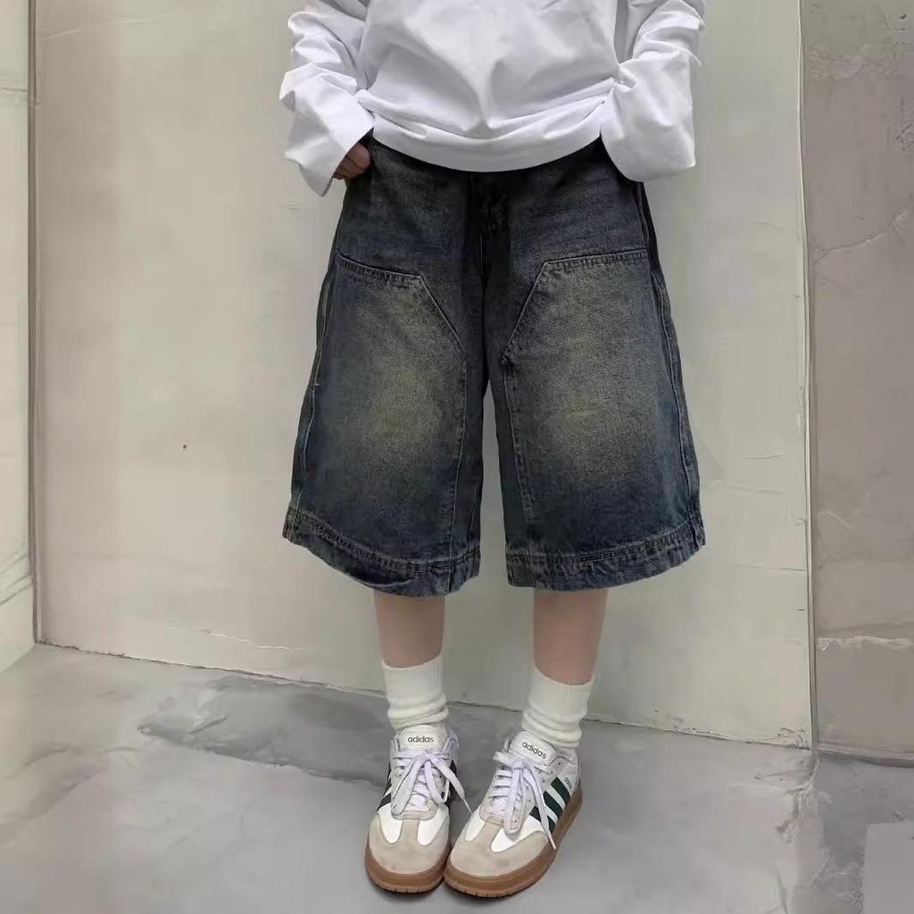 Унисекс Американские Ретро Свободные Джинсы Широкие Штанины - Летние Прямые Укороченные Брюки