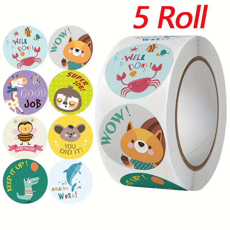 1-5Roll Поощрительная графическая канцелярская наклейка с изображением животных 500 шт./рулон Наклейка с изображением мультфильма для учеников детского сада и учителей