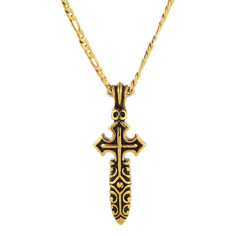 Skull Men'S Necklace Personality Bouncing Retro Titanium Steel Pendant Trendy Men'S Lanyard Japan And Korea Fashion Cross