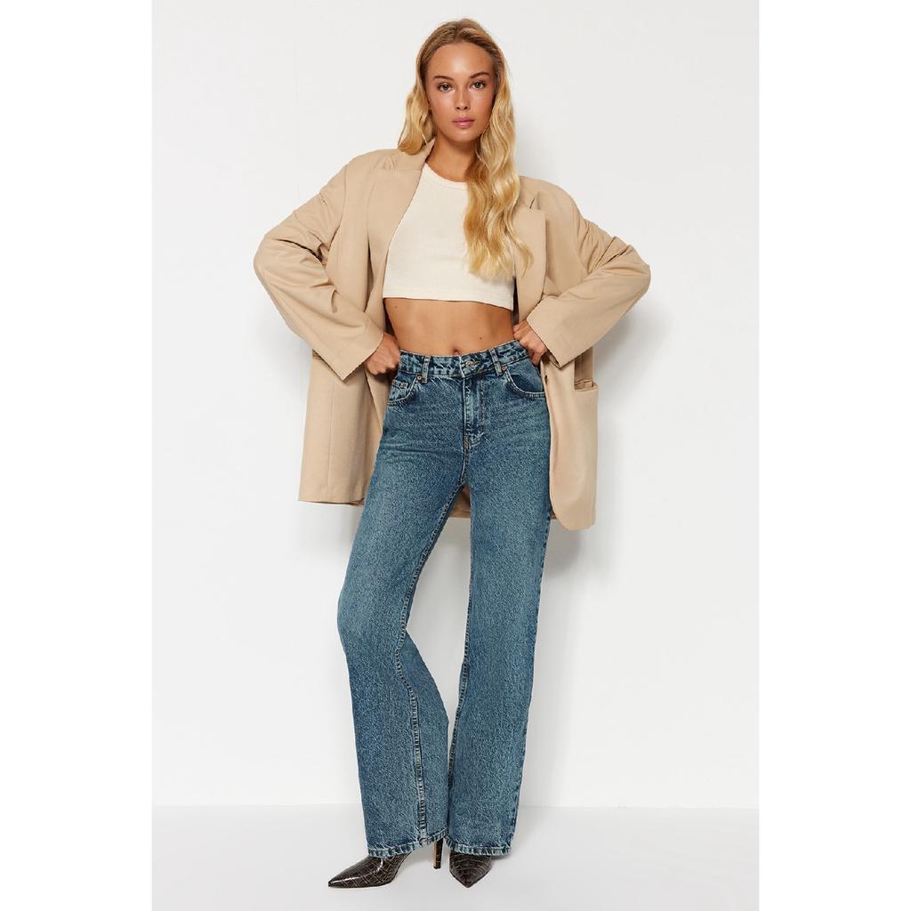 Синие винтажные широкие джинсы с высокой талией с эффектом выцветания Twoaw24je00089