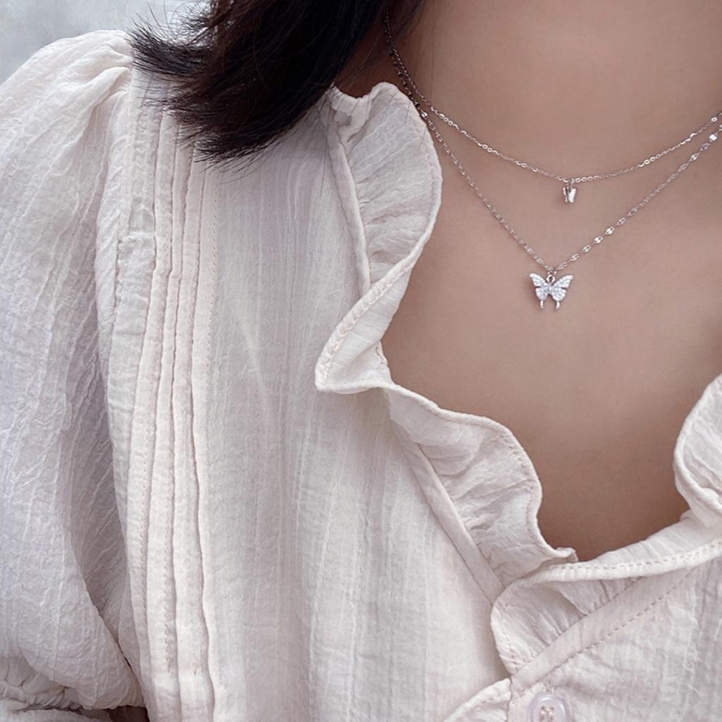 Butterfly Double Necklace Ladies Simple Design Niche Temperament Necklace Popular Alloy Version Clavicle Necklace