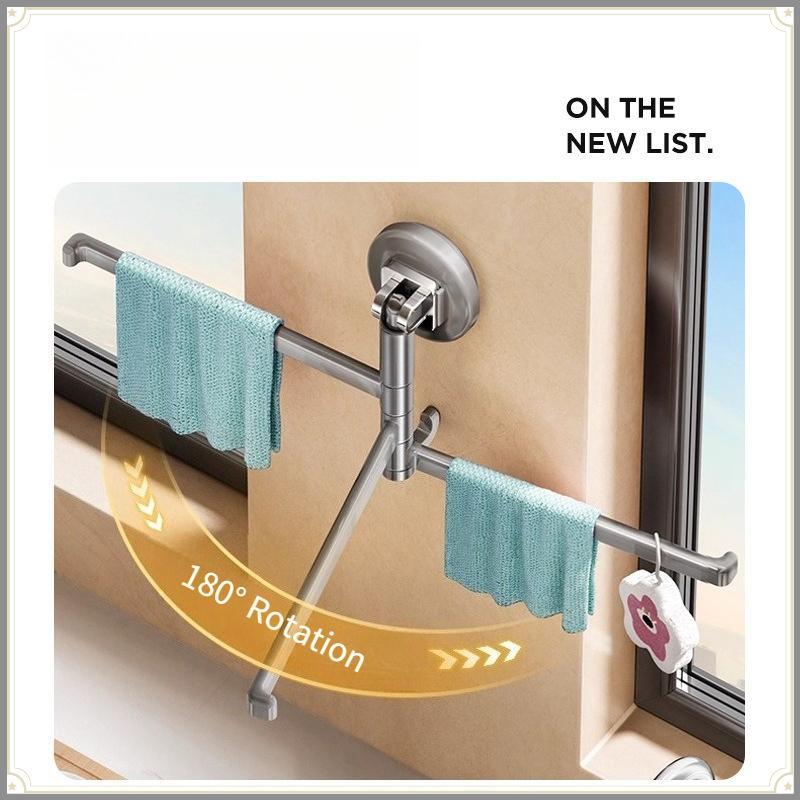 Suction Cup Dishcloth Holder Rotatable Multi Rod Wall Mount Abs Multifunctional Hanging Bar Kitchen Sink Sponge Rack Organizer