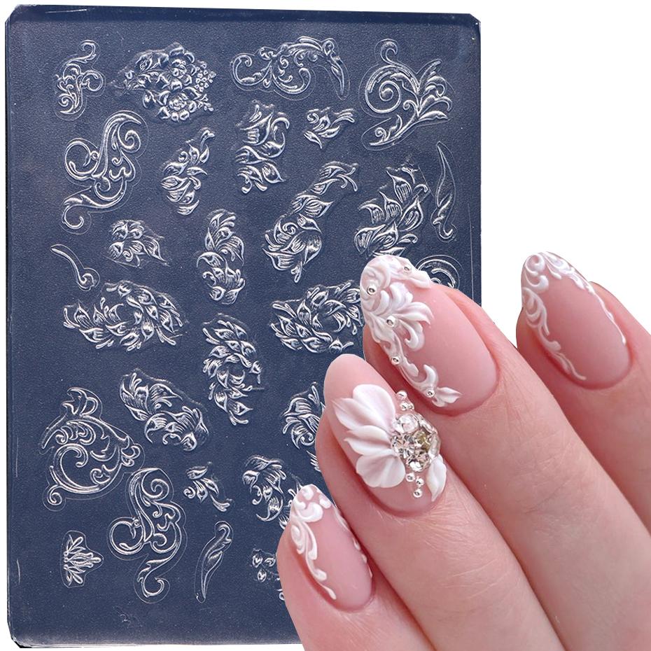 3D Silicone Nail Carving Mold Snowflakes Winter Mould Stamping Design Gel Stencils DIY Manicure Accessory Tools Multi-Designs