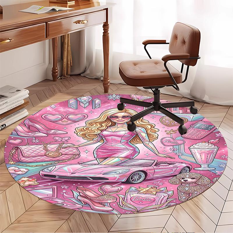 Barbie Pattern Round Rug, Indoor/Outdoor Mat, for Picnic, Gameroom, Bedroom, Office, Living Room, Home Decor Carpet, Birthday Gift
