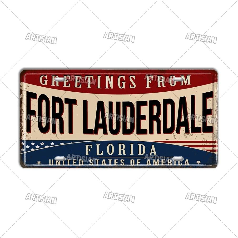 Artisian USA License Plate US Tin Sign Greetings From Landmark City State Metal Plaque Wall Decor Garage Bar Pub Club Hotel Cafe