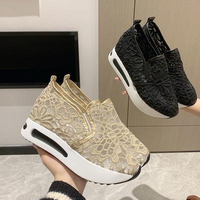 Одиночные туфли женские летние мокасины корейская версия кружевные сетчатые белые туфли повседневные женские туфли-муффины