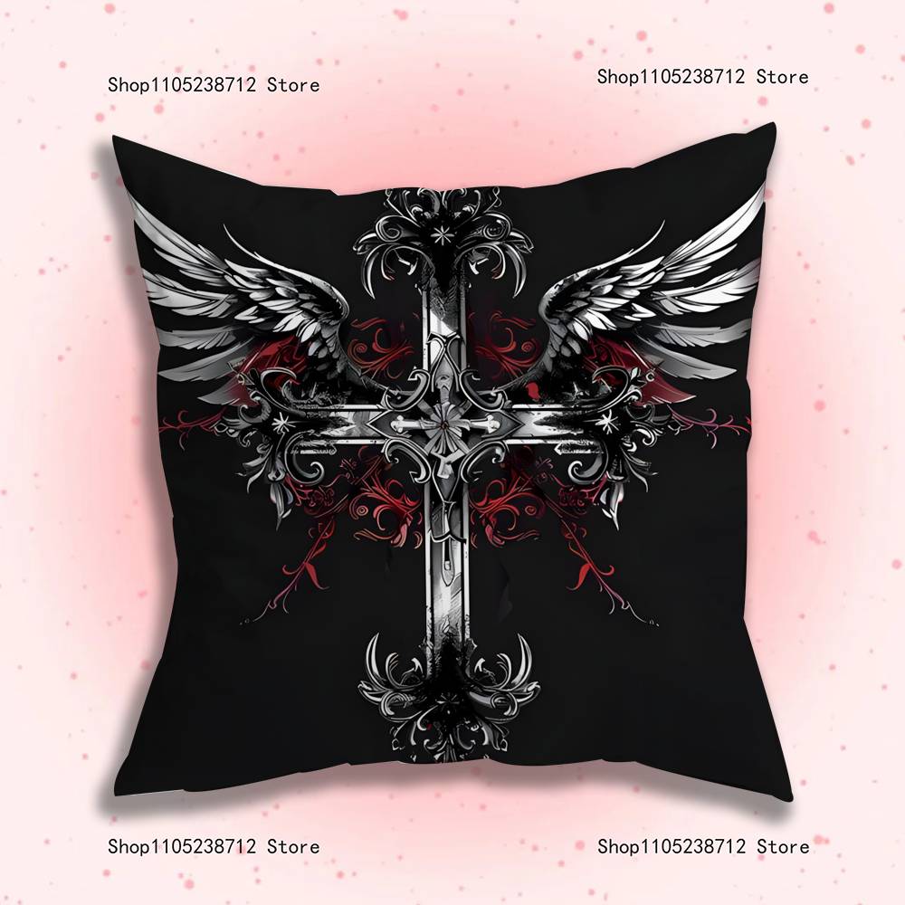 Cyber Sigil Cross Goth Pillow Covers Cartoon Sofa Decorative Home Double-Sided Printing Short Plush Cute Cushion Cover