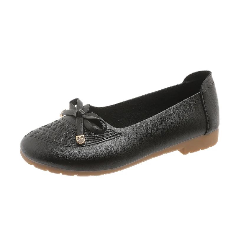 Новые женские туфли весна и осень мода круглый носок неглубокий носок низкий каблук бант декорированный слипоны женские туфли на плоской подошве