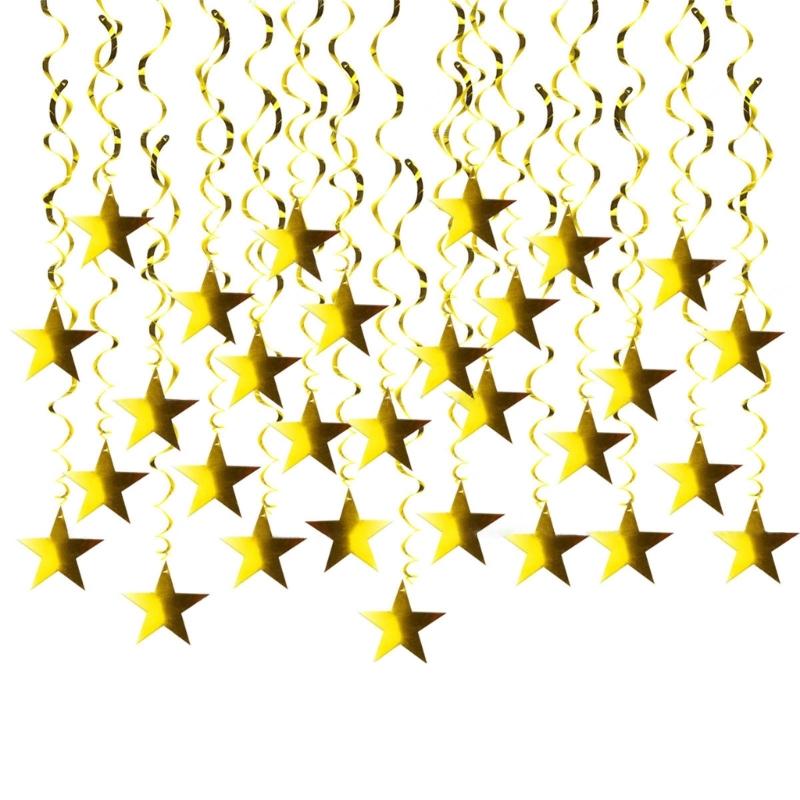 Блестящая золотая звезда, подвеска для вечеринки, рождественское спиральное украшение для свадьбы, дней рождения и праздничного торжества