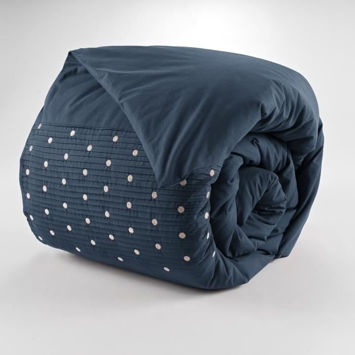 Housse de couette - Agathe - Mure Bleu - Coton 57 fils/cm² - 200x200cm - Pois brodés