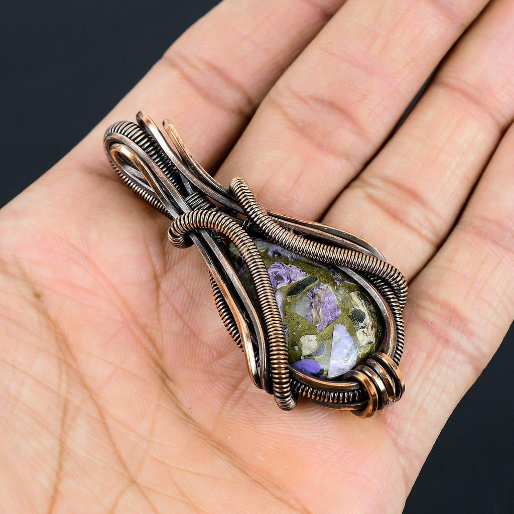 Прекрасный медный чароит, драгоценный камень, медная проволока ручной работы, подвеска для ювелирных изделий для женщин