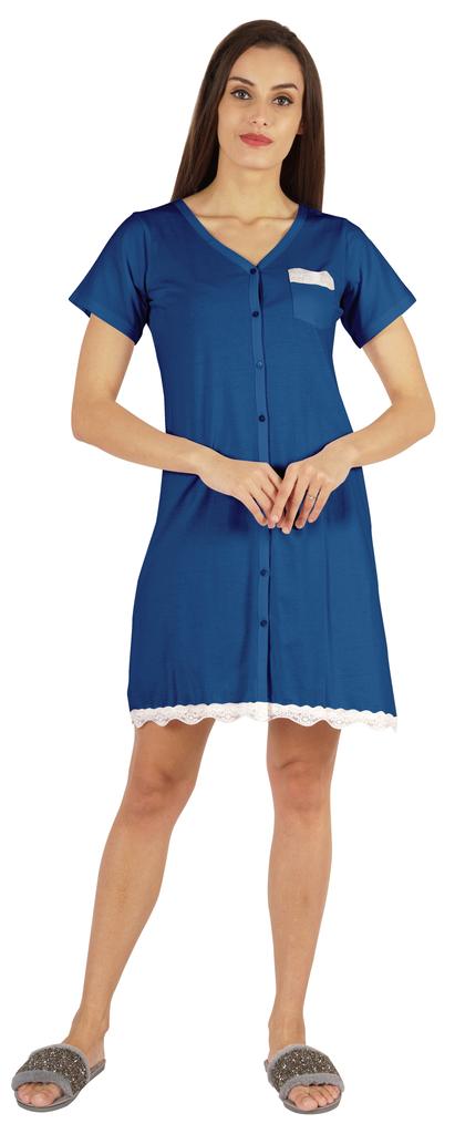 Inkmeso Solid Button Down Nightgown Sleepwear For Women  S V- Neck Nightshirt